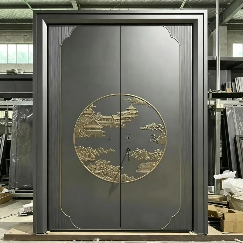 Porte d'entrée en aluminium moulé à motif tissé en relief 3D