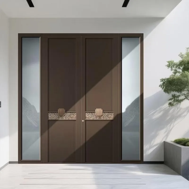 Porte à double battante minimaliste en fonte d'aluminium à bords fermés