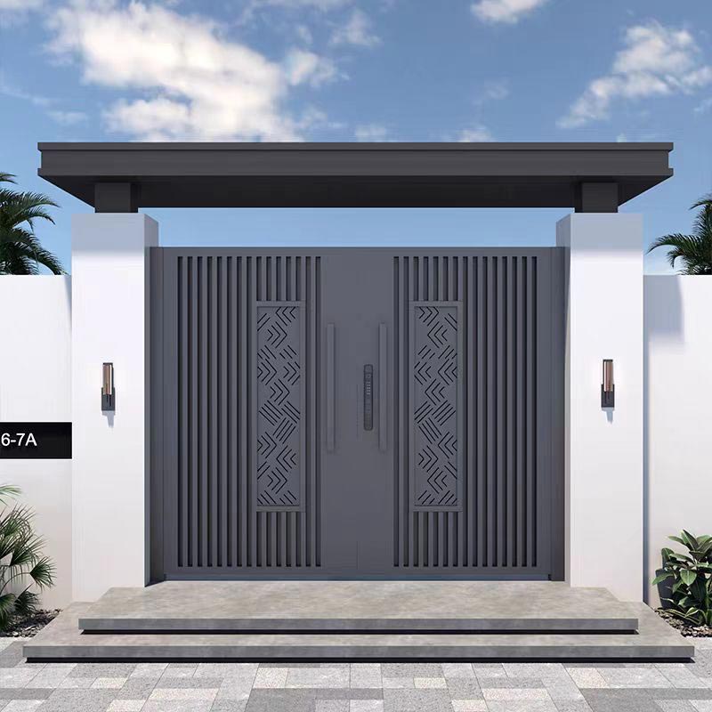 Porte de cour minimaliste en cuivre et aluminium scellée aux bords